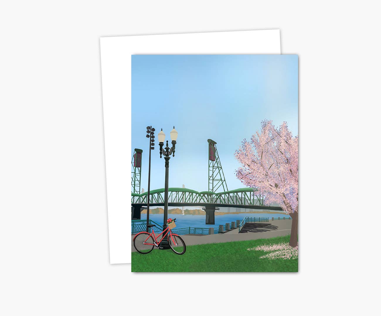 Cherry Blossoms at the Hawthorne Bridge Blank Greeting Card