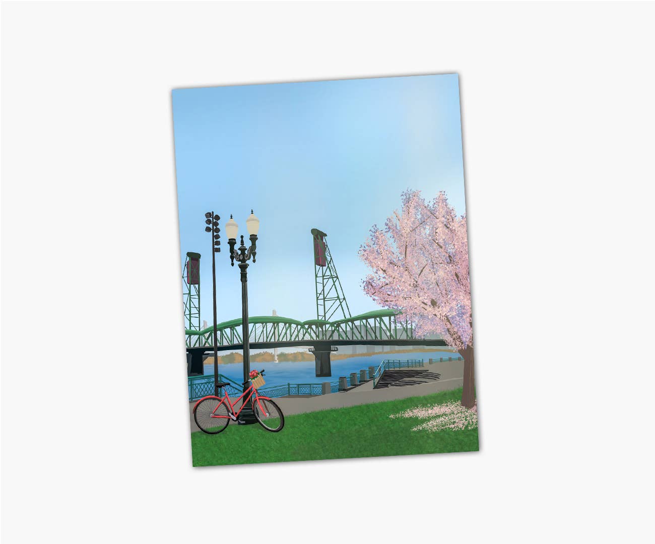 Cherry Blossoms at the Hawthorne Bridge Blank Greeting Card