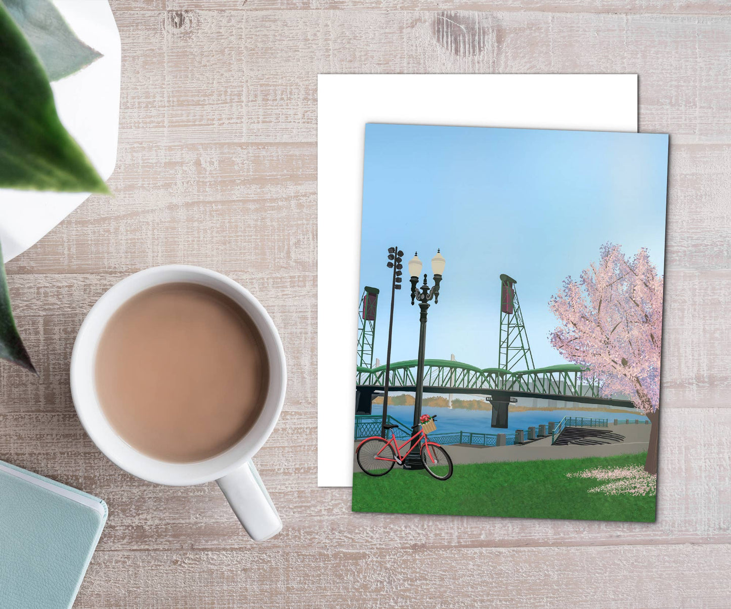 Cherry Blossoms at the Hawthorne Bridge Blank Greeting Card